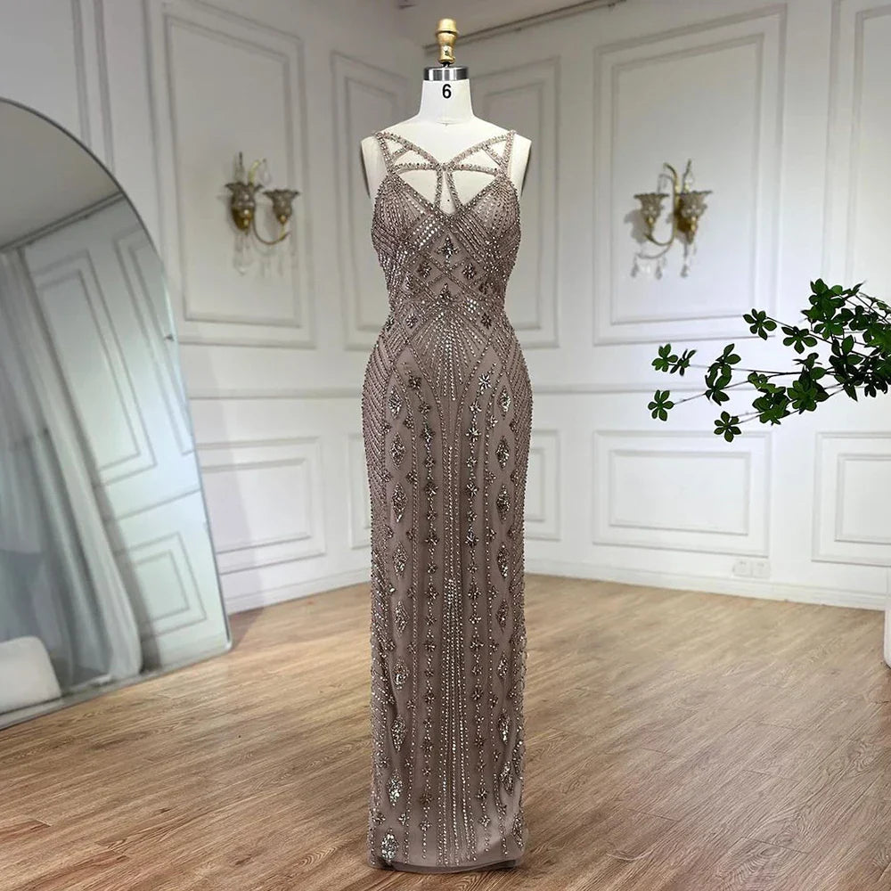 Vestidos de noche elegantes de sirena lila con hilo y cuentas, estilo árabe de lujo de Dubái, colección 2025 para mujer, ideales para fiestas (LA72186) 