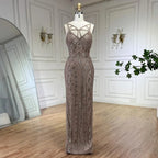 Vestidos de noche elegantes de sirena lila con hilo y cuentas, estilo árabe de lujo de Dubái, colección 2025 para mujer, ideales para fiestas (LA72186) 