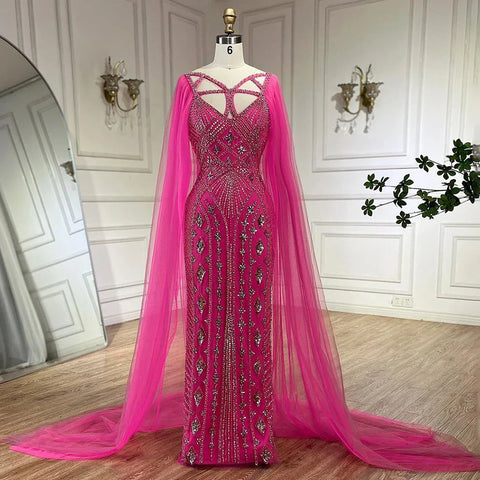 Robe de soirée élégante style sirène, style arabe, luxueuse, lilas, avec châle, perles et perles, pour femme, modèle LA72186, 2025 
