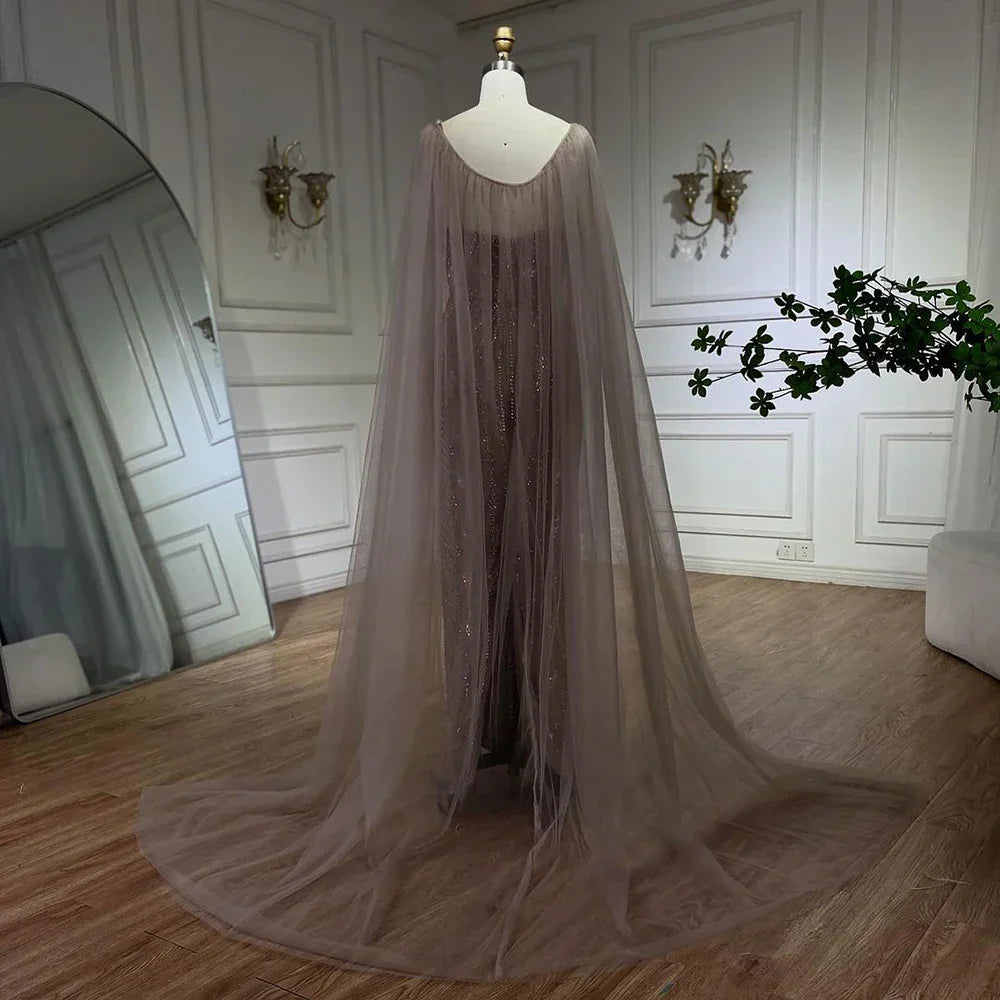 Vestidos de noche elegantes de sirena lila con hilo y cuentas, estilo árabe de lujo de Dubái, colección 2025 para mujer, ideales para fiestas (LA72186) 