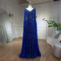Vestido de noche de lujo estilo sirena árabe, azul con cuentas, elegante capa y mangas, para mujer, ideal para bodas y fiestas (2025) LA71493A 