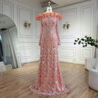 Vestidos de noche elegantes de sirena árabe color naranja, lujosos, con perlas y cuentas, para mujer, ideales para fiestas 2025 LA71649A 