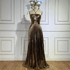 Robe de soirée sirène bleu marine à bretelles dos nu et lacets, ornée de perles, pour femme | Mariage 2025 LA72625 