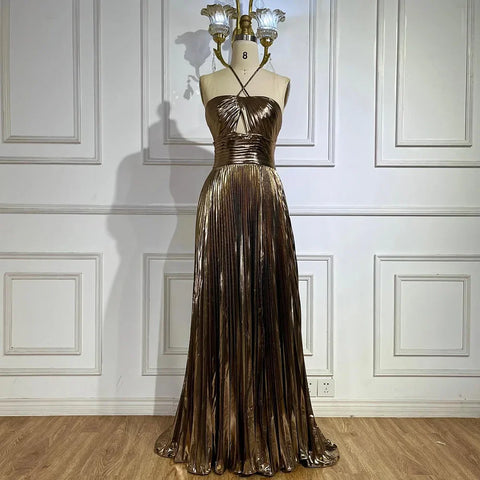 Vestido de noche de sirena con tirantes halter, espalda con cordones y cuentas, color azul marino árabe | Boda 2025 LA72625 