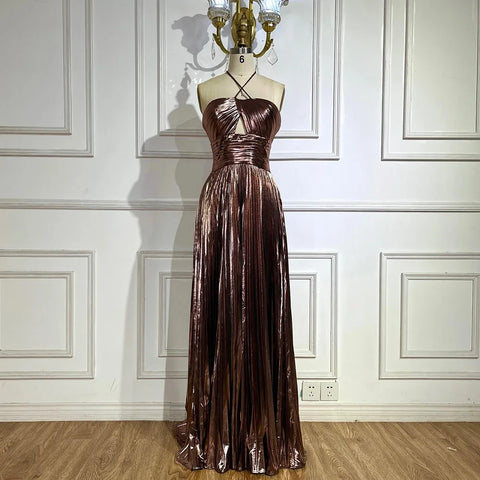 Vestido de noche de sirena con tirantes halter, espalda con cordones y cuentas, color azul marino árabe | Boda 2025 LA72625 