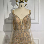 Robe de soirée de luxe style arabe, coupe trapèze, bretelles spaghetti, perles, couleur chair, style Dubaï, pour femmes, fête de mariage, 2025, LA71911L 