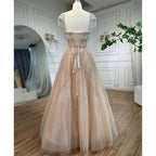 Vestidos de noche árabes color nude, corte A, escote corazón, con cuentas, borlas y cordones, para mujer, ideales para bodas y fiestas (2025) LA72214 