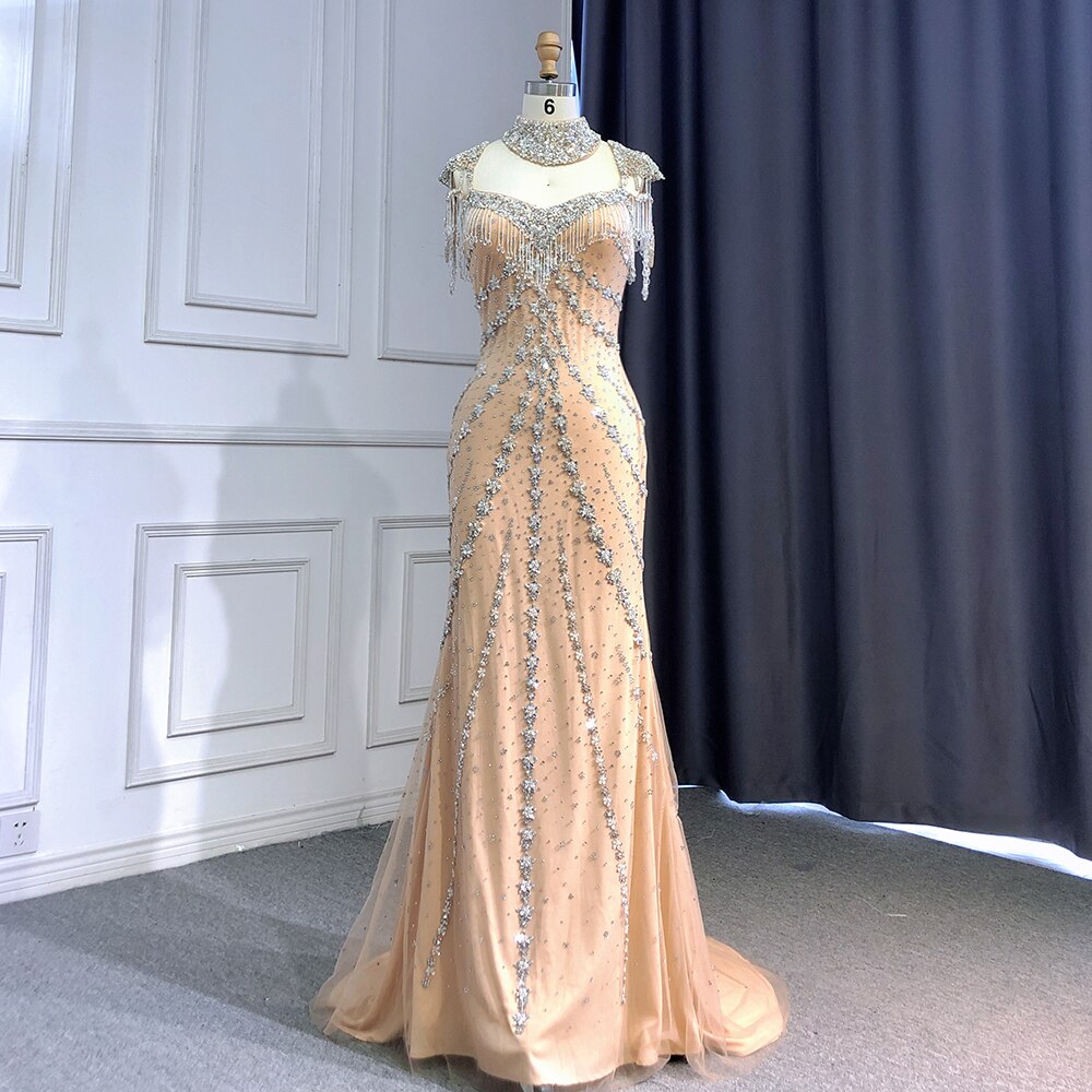 On Sale  no return no refund Arabic Nude Elegant Mermaid Sexy Sweetheart Evening Dresses Gowns Luxury Beaded Tassel 2025 For Women Party LA71540