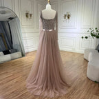 Arabic Nude Mermaid Beaded Luxury Dubai Long Evening Dress 2-in-1 Skirt with Overskirt Women's Party 2025 LA72261A