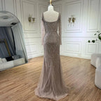 Arabic Nude Mermaid Beaded Luxury Dubai Long Evening Dress 2-in-1 Skirt with Overskirt Women's Party 2025 LA72261A
