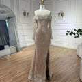 Arabic Nude Mermaid Boat Neck Beaded Luxury Dubai Evening Dresses Gowns For Women Wedding Party 2025 LA72318A