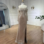 Arabic Nude Mermaid Boat Neck Beaded Luxury Dubai Evening Dresses Gowns For Women Wedding Party 2025 LA72318A