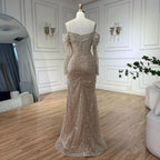 Arabic Nude Mermaid Boat Neck Beaded Luxury Dubai Evening Dresses Gowns For Women Wedding Party 2025 LA72318A