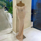 Arabic Nude Mermaid Boat Neck Beaded Luxury Dubai Evening Dresses Gowns For Women Wedding Party 2025 LA72318A