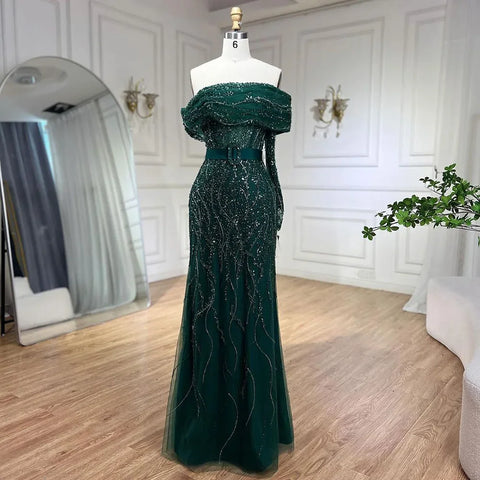 Robe de soirée sirène asymétrique à perles, couleur chair, style arabe, tenue de soirée de luxe à Dubaï, pour femmes, mariage, 2025, LA72161 
