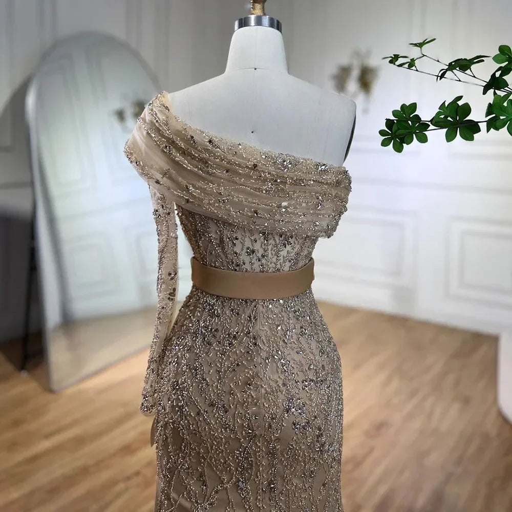 Arabic Nude Mermaid One Shoulder Beaded Luxury Dubai Evening Dresses Gowns For Women Wedding Party 2025 LA72161