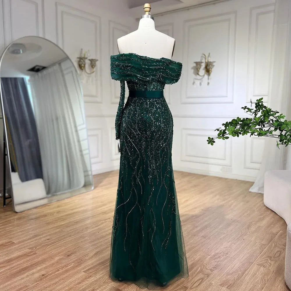Arabic Nude Mermaid One Shoulder Beaded Luxury Dubai Evening Dresses Gowns For Women Wedding Party 2025 LA72161