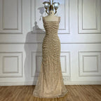 Luxury Pearls Nude Spaghetti Strap Evening Dress LA72606A
