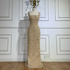 Luxury Pearls Nude Spaghetti Strap Evening Dress LA72606A