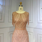 Robe de soirée sirène élégante, couleur pêche, à franges et perles, luxueuse, pour femme, tenue de mariage, modèle LA71843, 2025 