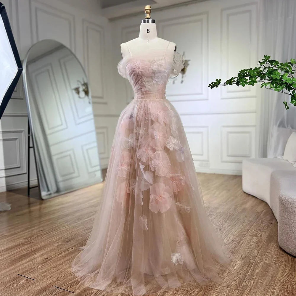 Vestidos de noche de lujo de Dubái, corte en A, con apliques y cordones, estilo árabe rosa, para mujer, ideales para bodas y fiestas (2025) LA72274 
