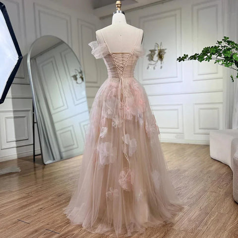 Robe de soirée de luxe rose style arabe, coupe trapèze, avec appliques et lacets, style Dubaï, pour femmes, pour fête de mariage, 2025, LA72274 