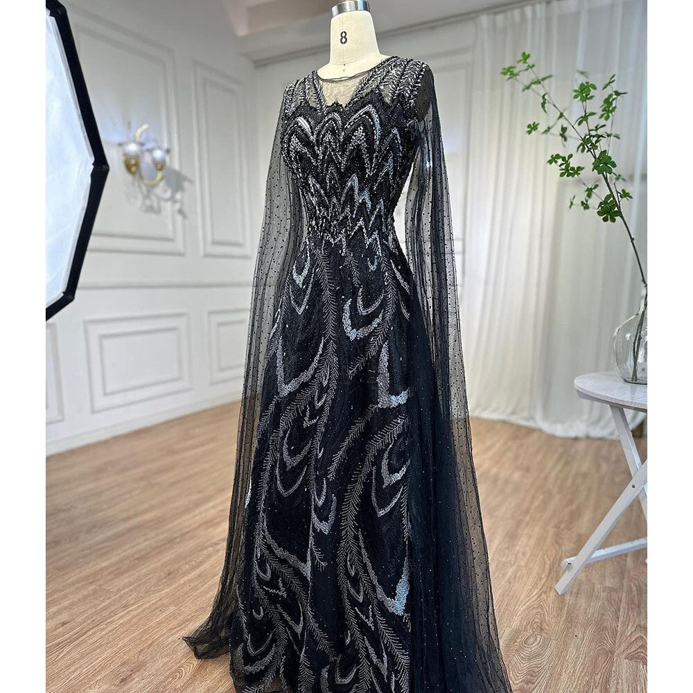 Vestidos de noche largos de corte A, color rosa árabe, con mangas tipo capa y cuentas, estilo celebridad, colección 2025, para mujer, ideales para bodas y fiestas (LA72133) 
