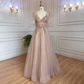 Arabic Pink A-Line Sexy V Neck Beaded Luxury Dubai Long Prom Dress 2025 Gowns For Women Party LA71904