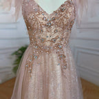 Arabic Pink A-Line Sexy V Neck Beaded Luxury Dubai Long Prom Dress 2025 Gowns For Women Party LA71904