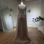 Nude Pink Luxury Evening Dresses with Cape Sleeves LA72261