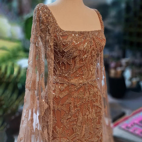 Nude Pink Luxury Evening Dresses with Cape Sleeves LA72261