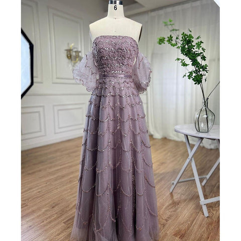 Robe de soirée longue style sirène, élégante et sexy, sans bretelles, avec perles, style arabe, rose, pour femmes, fête de mariage, 2025, LA72130 
