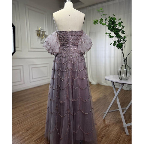 Robe de soirée longue style sirène, élégante et sexy, sans bretelles, avec perles, style arabe, rose, pour femmes, fête de mariage, 2025, LA72130 