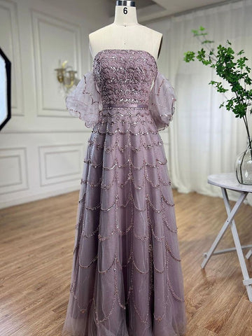 Robe de soirée longue style sirène, élégante et sexy, sans bretelles, avec perles, style arabe, rose, pour femmes, fête de mariage, 2025, LA72130 