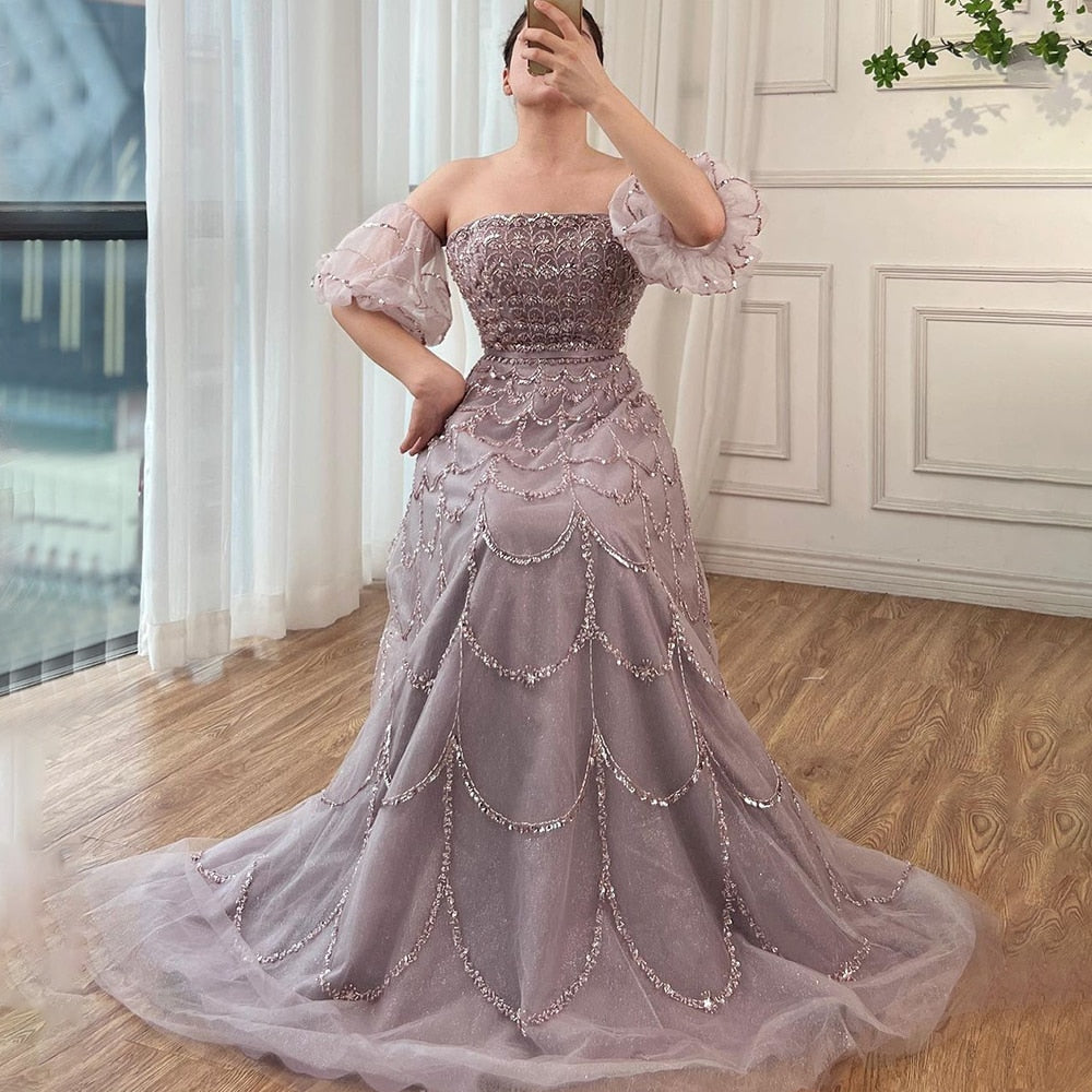 Robe de soirée longue style sirène, élégante et sexy, sans bretelles, avec perles, style arabe, rose, pour femmes, fête de mariage, 2025, LA72130 