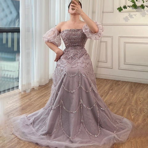 Robe de soirée longue style sirène, élégante et sexy, sans bretelles, avec perles, style arabe, rose, pour femmes, fête de mariage, 2025, LA72130 