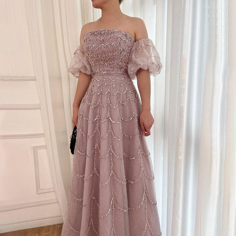Robe de soirée longue style sirène, élégante et sexy, sans bretelles, avec perles, style arabe, rose, pour femmes, fête de mariage, 2025, LA72130 
