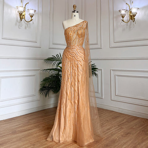 Robe de soirée longue style sirène rose, élégante, asymétrique, perlée, pour femme, tenue de soirée, modèle 2025, LA71901 