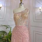 Robe de soirée longue style sirène rose, élégante, asymétrique, perlée, pour femme, tenue de soirée, modèle 2025, LA71901 