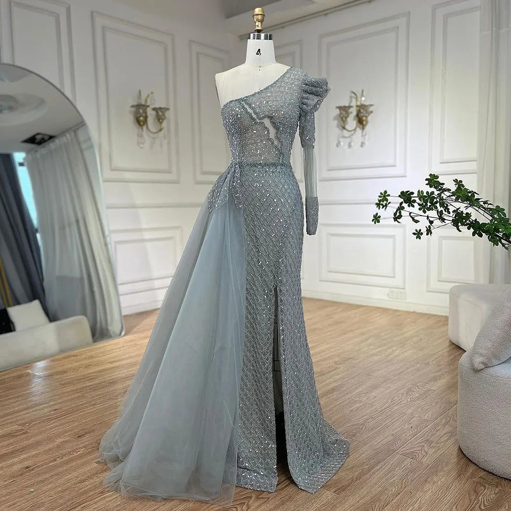 Arabic Pink Mermaid Elegant One Shoulder Beaded Luxury Evening Dresses Gowns For Women Wedding Party 2025 LA72561