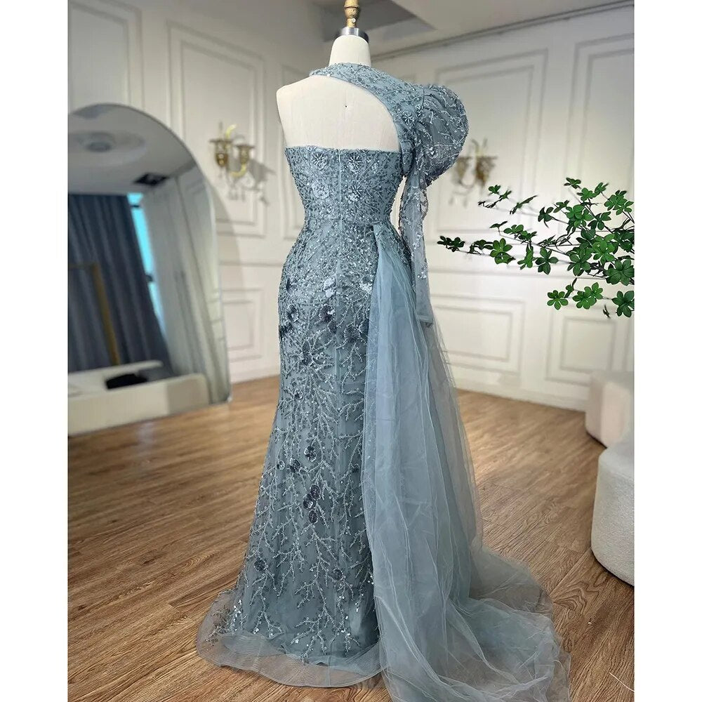 Arabic Pink Mermaid Elegant One Shoulder Beaded Split Evening Dresses Gowns 2025 For Women Wedding Party LA72188