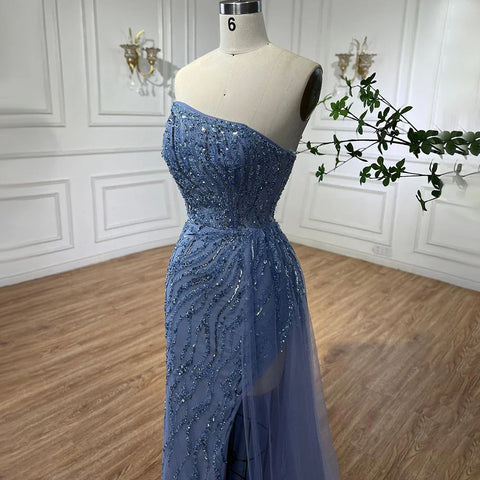 Arabic Pink Mermaid Luxury  Beaded Strapless Elegant Evening Dresses Gowns 2025 For Women Party LA71795