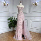 Arabic Pink Mermaid Luxury  Beaded Strapless Elegant Evening Dresses Gowns 2025 For Women Party LA71795