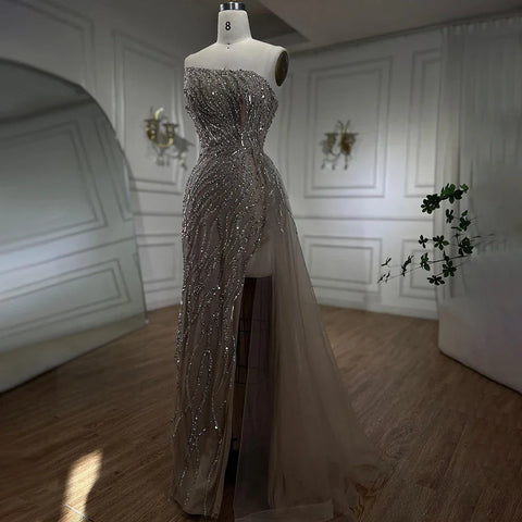 Arabic Pink Mermaid Luxury  Beaded Strapless Elegant Evening Dresses Gowns 2025 For Women Party LA71795