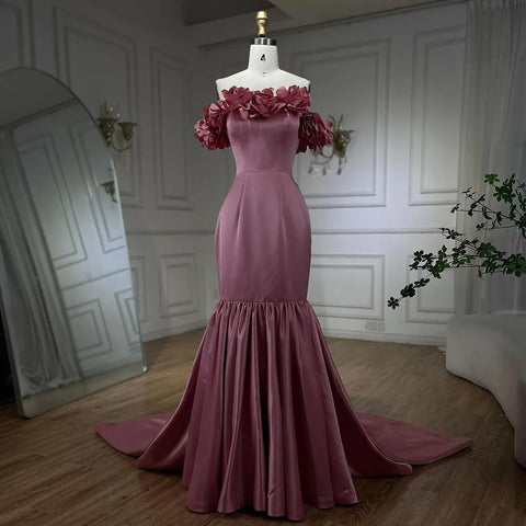 Robe de soirée sirène rose arabe en satin sans bretelles, luxueuse robe de soirée perlée de Dubaï, pour femmes, fête de mariage, LA72250, 2025 