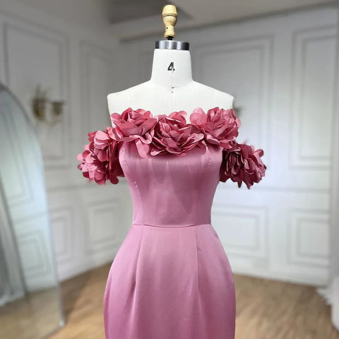 Robe de soirée sirène rose arabe en satin sans bretelles, luxueuse robe de soirée perlée de Dubaï, pour femmes, fête de mariage, LA72250, 2025 