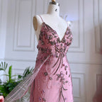 Arabic Pink Mermaid Sexy Spaghetti Straps Beaded Long Evening Dresses Gowns 2025 For Women Wedding Party LA71963