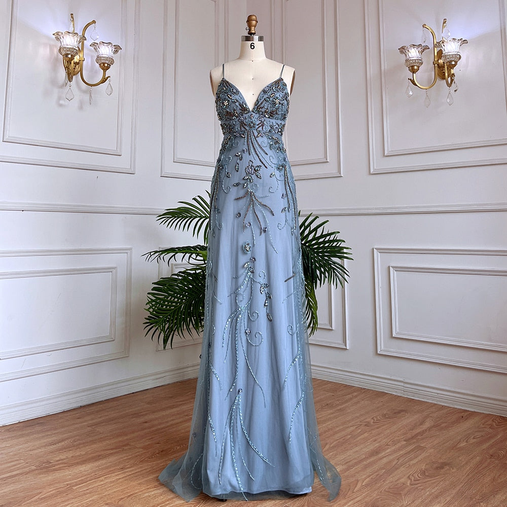 Arabic Pink Mermaid Sexy Spaghetti Straps Beaded Long Evening Dresses Gowns 2025 For Women Wedding Party LA71963
