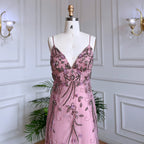 Arabic Pink Mermaid Sexy Spaghetti Straps Beaded Long Evening Dresses Gowns 2025 For Women Wedding Party LA71963