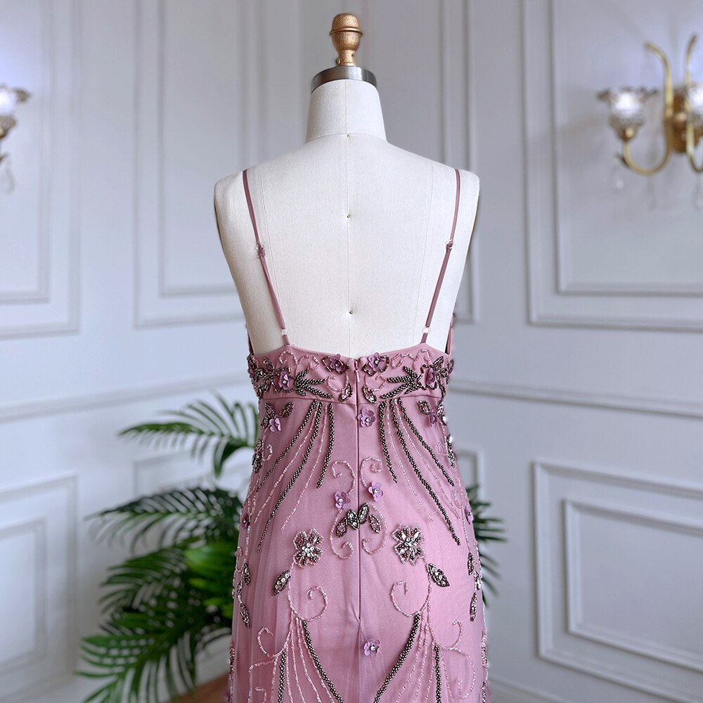 Arabic Pink Mermaid Sexy Spaghetti Straps Beaded Long Evening Dresses Gowns 2025 For Women Wedding Party LA71963
